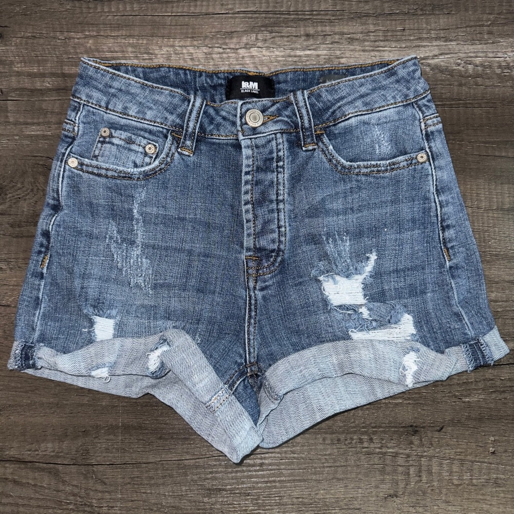 L&M Black Label Button Fly High Rise Stretch  Distressed Cuffed‎ Shorts Size S